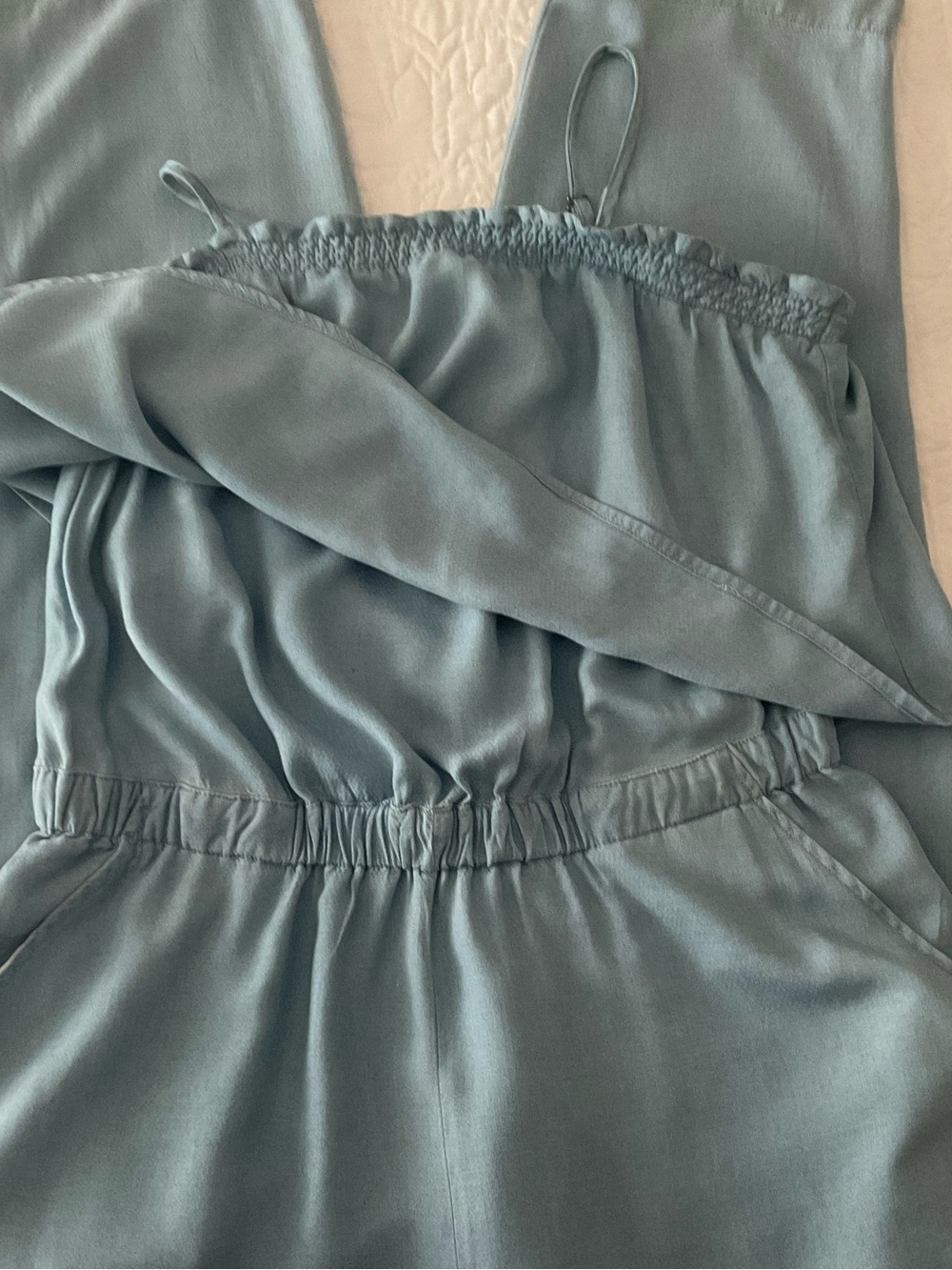 Splendid Blue Chambray Jumpsuit Spaghetti Straps Elastic Waist Sz: L NWOT - Picture 4 of 9